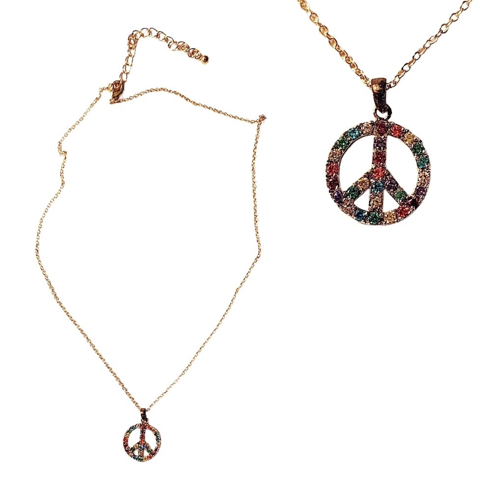 Fine Elegant Fashion Gold Colorful Peace Sign Symbol 1" Pendant Necklace